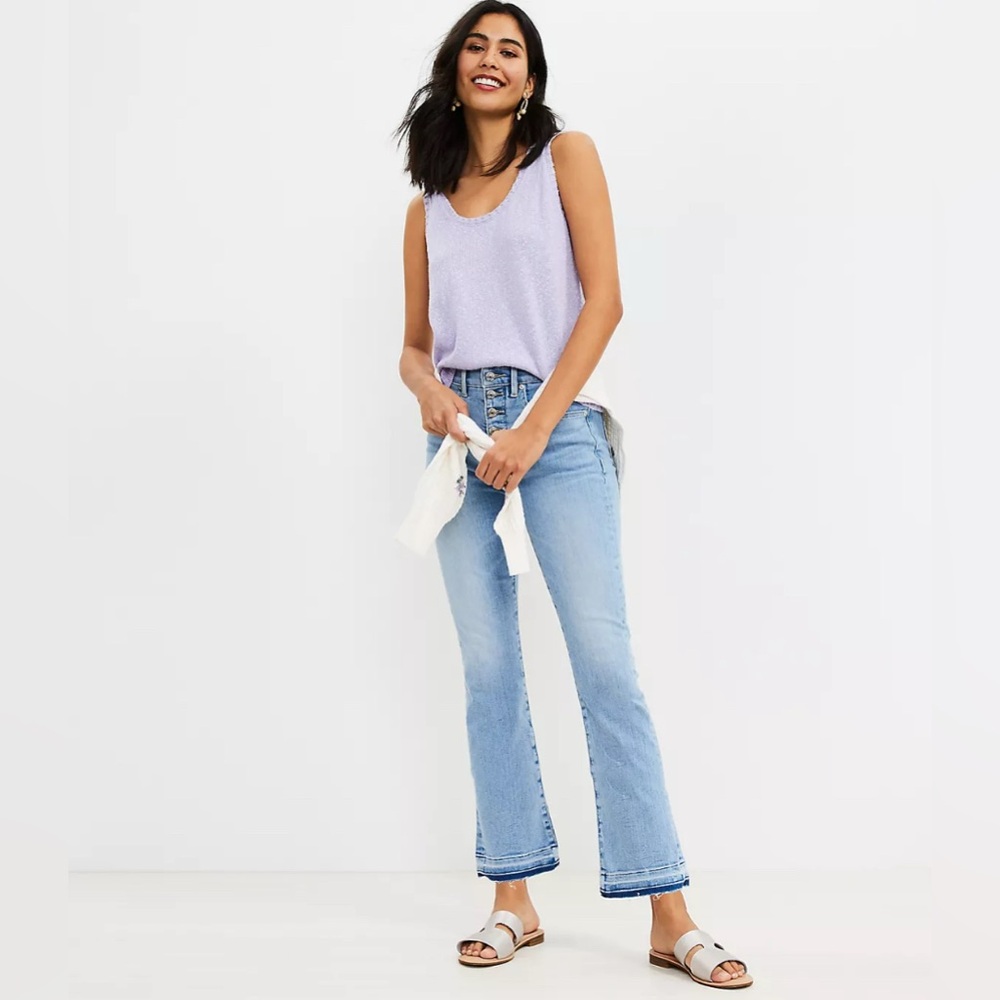LOFT Petite Curvy Let Down Hem Button Front High Rise Kick Crop Jeans